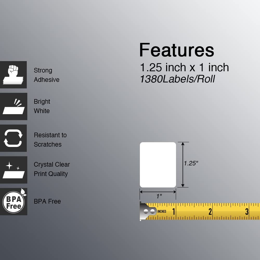 BETCKEY - 1.25" x 1" (32 mm x 25 mm) UPC Barcode & Address Labels Compatible with Zebra & More Label Printer,Premium Adhesive & Perforated [10 Rolls, 13800 Labels]