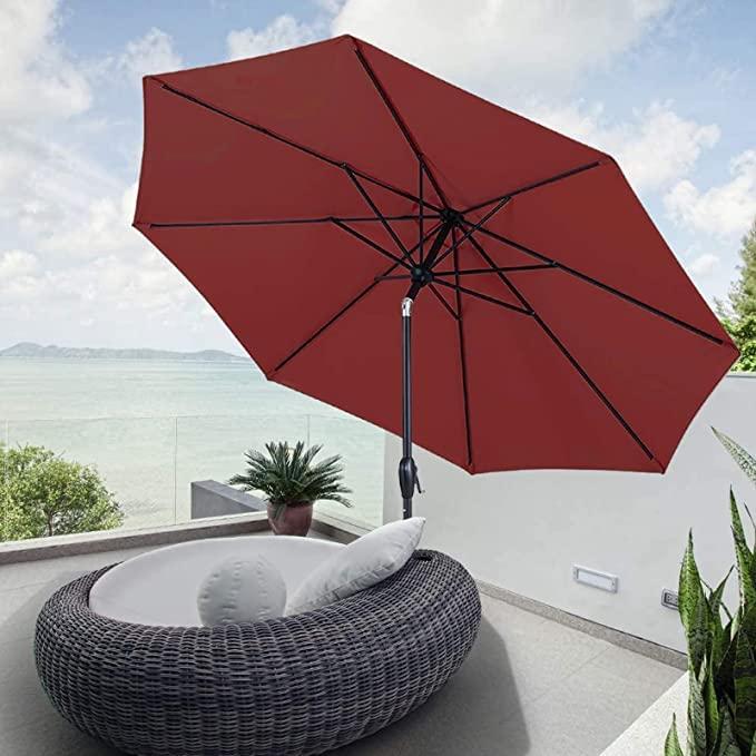 OKSTENCK 9 FT Patio Umbrella Outdoor Beach Umbrella with 8 Sturdy Ribs for Patio Garden Beach Pool Backyard, (Red)