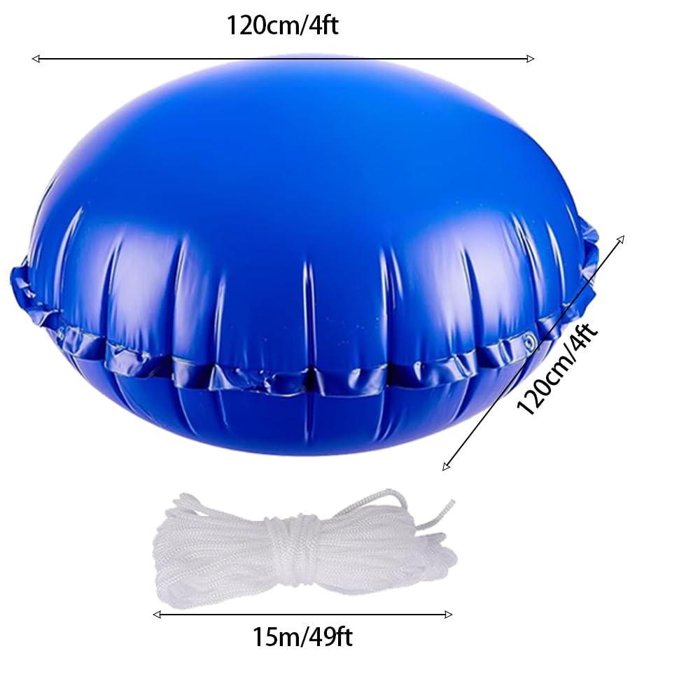 4 pcs 4 * 4 Ft Pool Pillows for Above Ground Pools Round Pool Pillow for Winter Winterizing Closing Air Pillow Cold Resistant 0.3mm Thick with 4 pcs 49Ft Ropes for Supporting Pool Covers