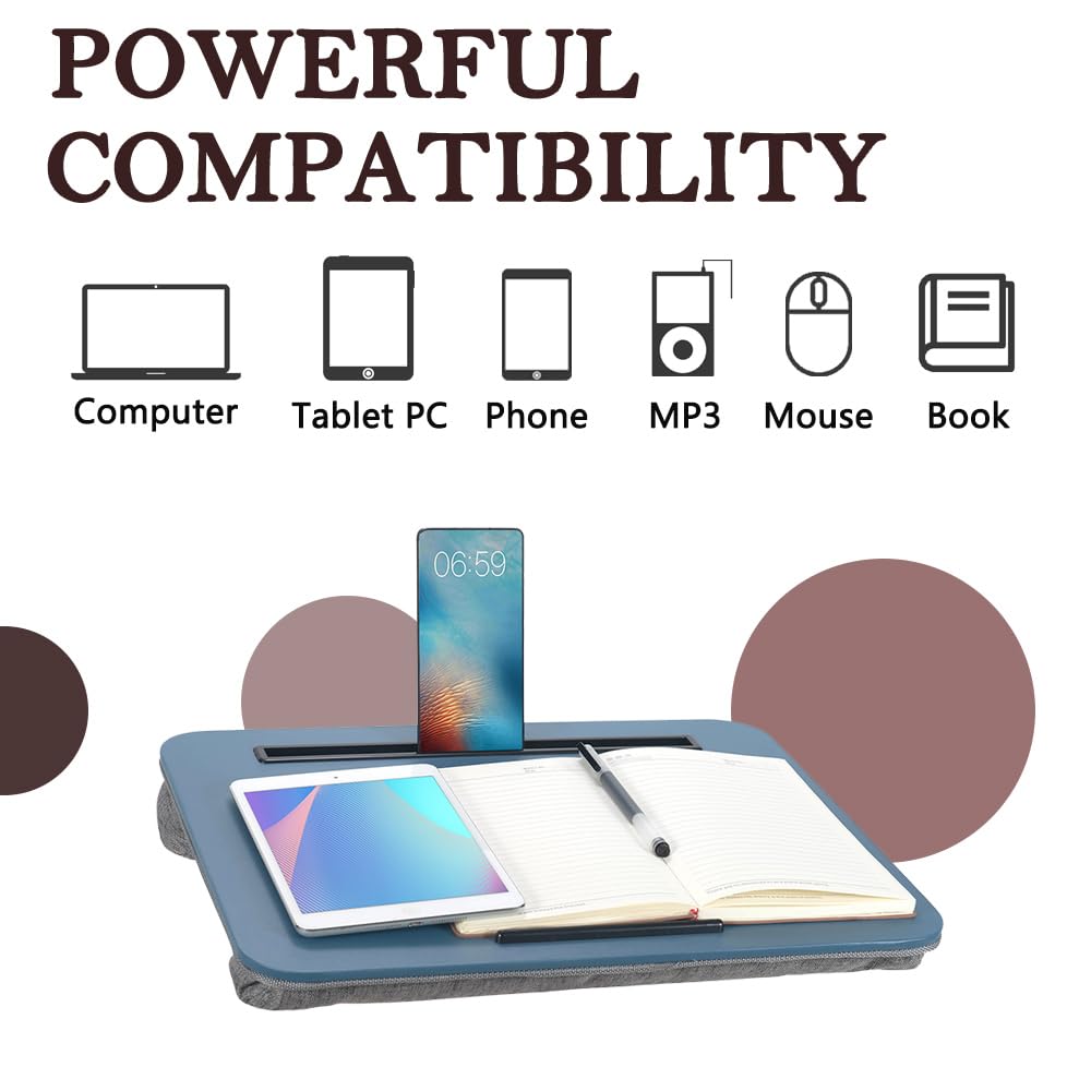 Lap Desk, Portable Laptop Desk Fits Up to 16“ Laptops, with Tablet Slot, Built-in Cushion, Great for Home & Office,Lap Desk for Laptop,Lap Desk with Cushion (Blue, Medium)