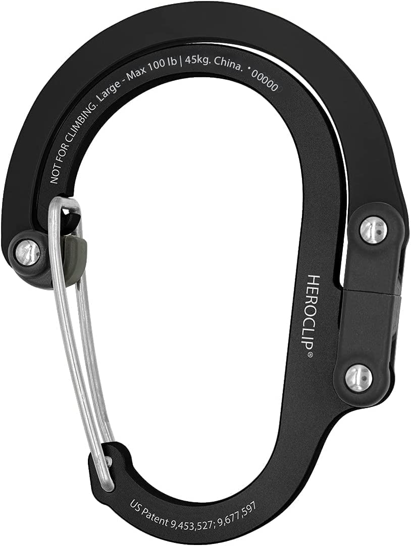 GEAR AID HEROCLIP Carabiner Clip and Hook (Large) for Camping, Backpack, Organization, and Garage, Stealth Black