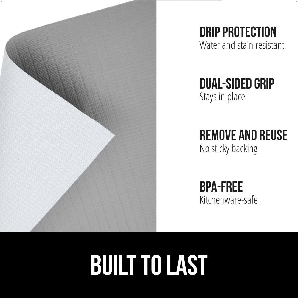 GORILLA GRIP DripGuard Drawer and Shelf Liner for Cabinet, Slip Resistant Non Adhesive Protection for Kitchen, BPA Free Smooth Surface Plastic Liners for Cabinets, Bathroom Drawers, 20x20, Gray