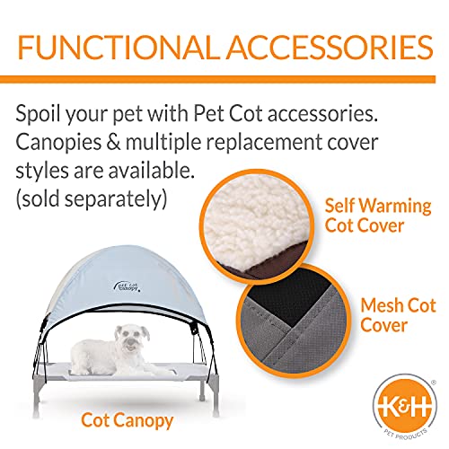 K&H Pet Products Outdoor Elevated Dog Cot, Breathable Cooling Elevated Cot Hammock Pet Bed for Large Dogs, Washable Mesh Cover, Raised Metal Frame, Collapsible, Portable - Large 42 X 30in Gray