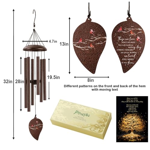 Memorial Sympathy Wind Chimes for Loss of Loved One 32'', Cardinal Wind Chimes in Memory of a Loved One, Cardinal Memorial Gifts, Bereavement Condolence Gifts,Bronze