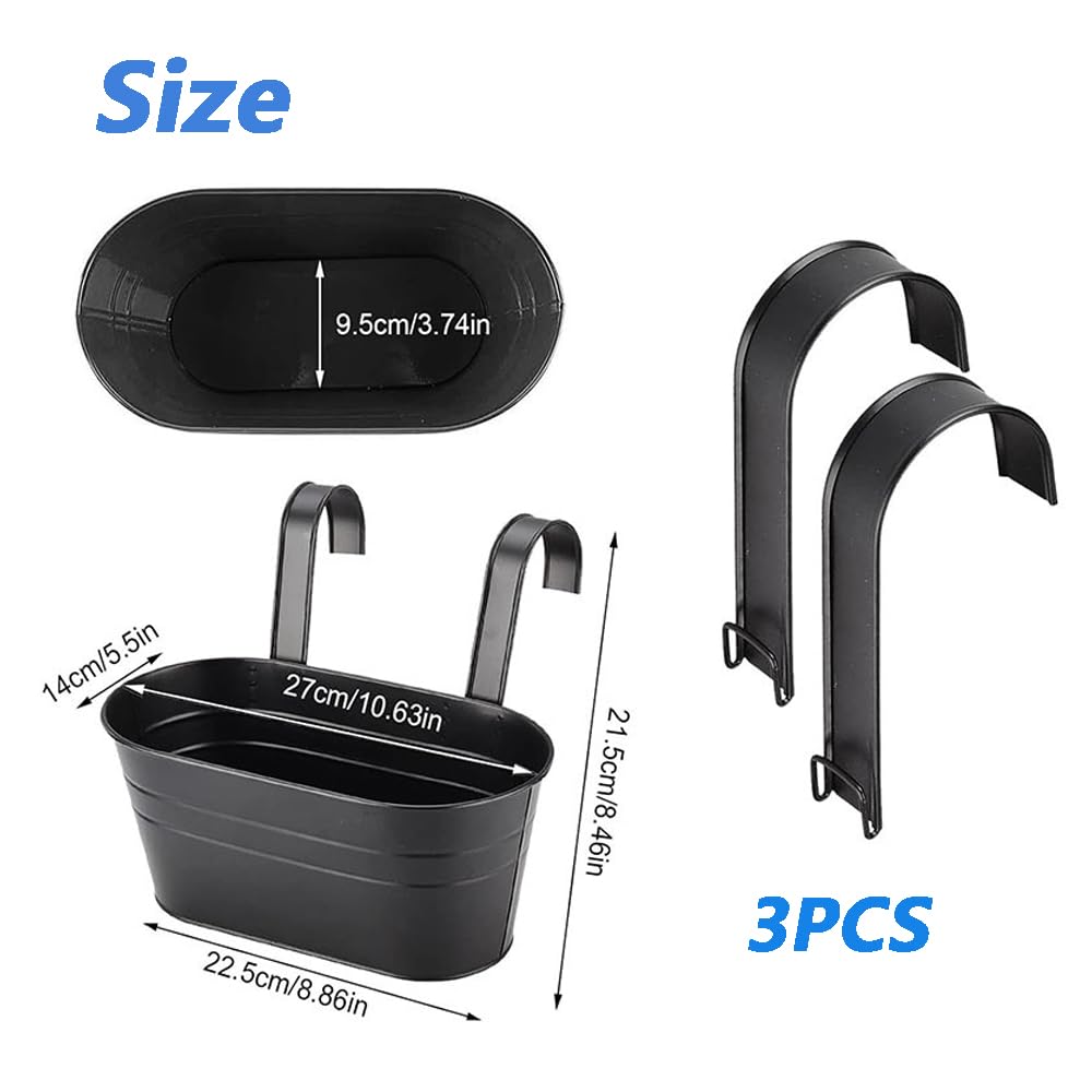 6 Pack Metal Iron Hanging Flower Pots Metal Hanging Planters with Hooks Oval Railing Fence Hanging Bucket Pots Wall Mounted Garden Bucket Flower Holders Window Flower Plant Holder