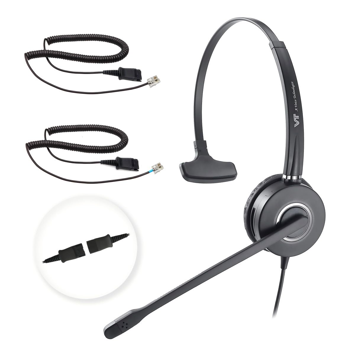Telephone-Headset Microphone Noise-Cancelling Headphone QD - Quick Disconnect Call Center Headset with RJ09 Cables Compatible with Polycom-Yealink-GXP-Snom-Fanvil-Aastra-Mitel-Digium Phones