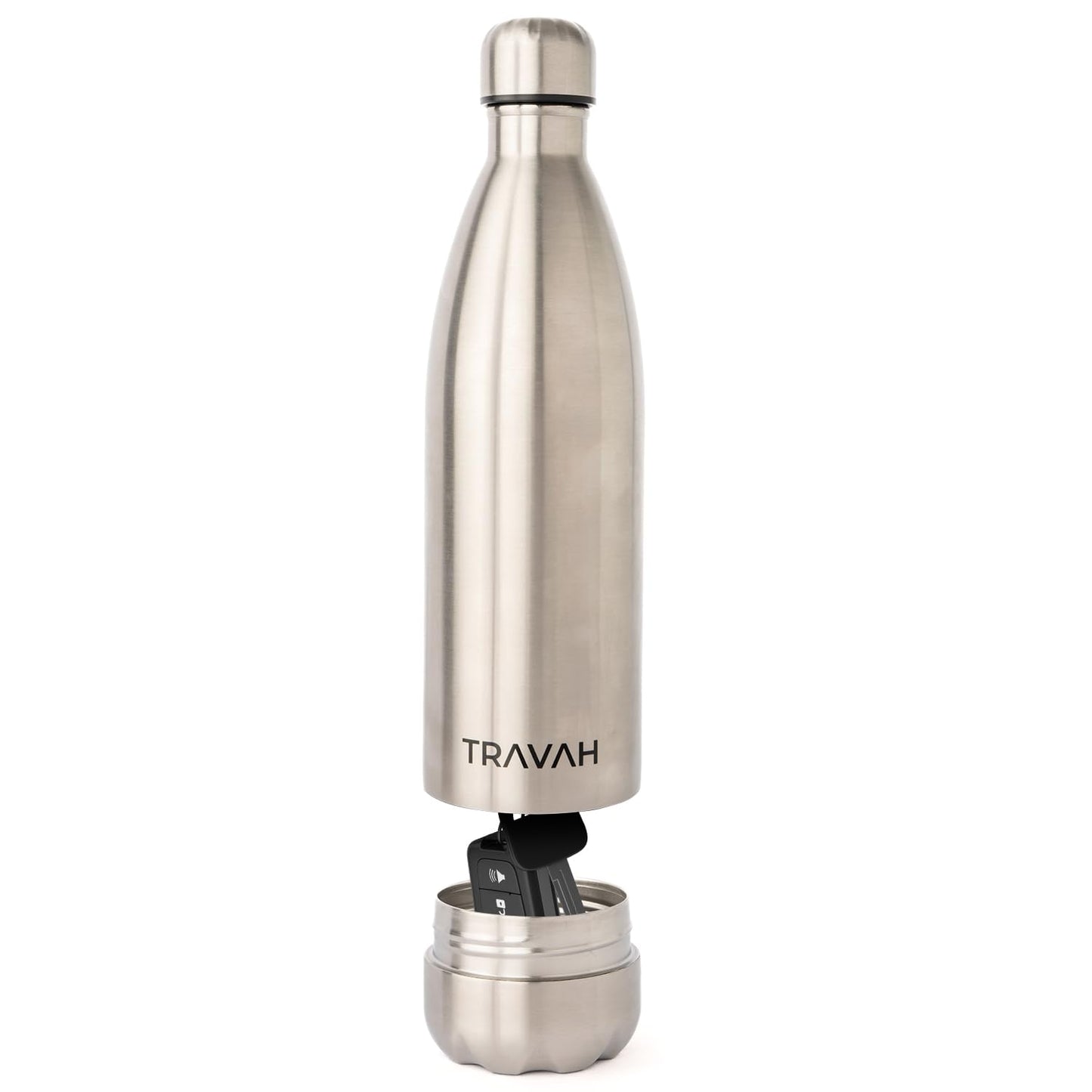 Travah Travel Water Bottle Stainless Steel Water Bottle with Storage for Cash, Keys, Valuables Insulated Water Bottle for Men and Women Hot and Cold Water Bottle Leak-Proof Water Bottle (Silver)