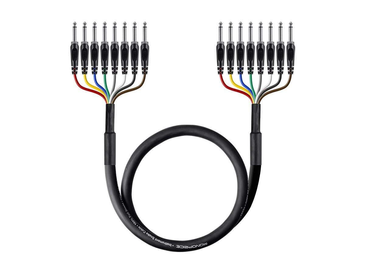Monoprice 8-Channel 1/4 Inch TS Male to 1/4 Inch TS Male Snake 26AWG Cable C/d - 2 Meter (6 Feet) With 8 Balanced Mono/Unbalanced Stereo Lines