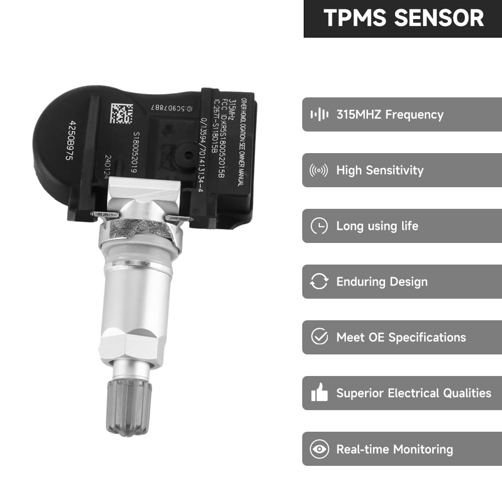 YOLLKY 315MHz TPMS Sensor, Tire Pressure Monitoring System Sensor - Compatible for Mitsubishi Outlander, Lancer, i-MiEV, Outlander Sport - Replace Part 4250B975 Set of 4, 231001gu0028