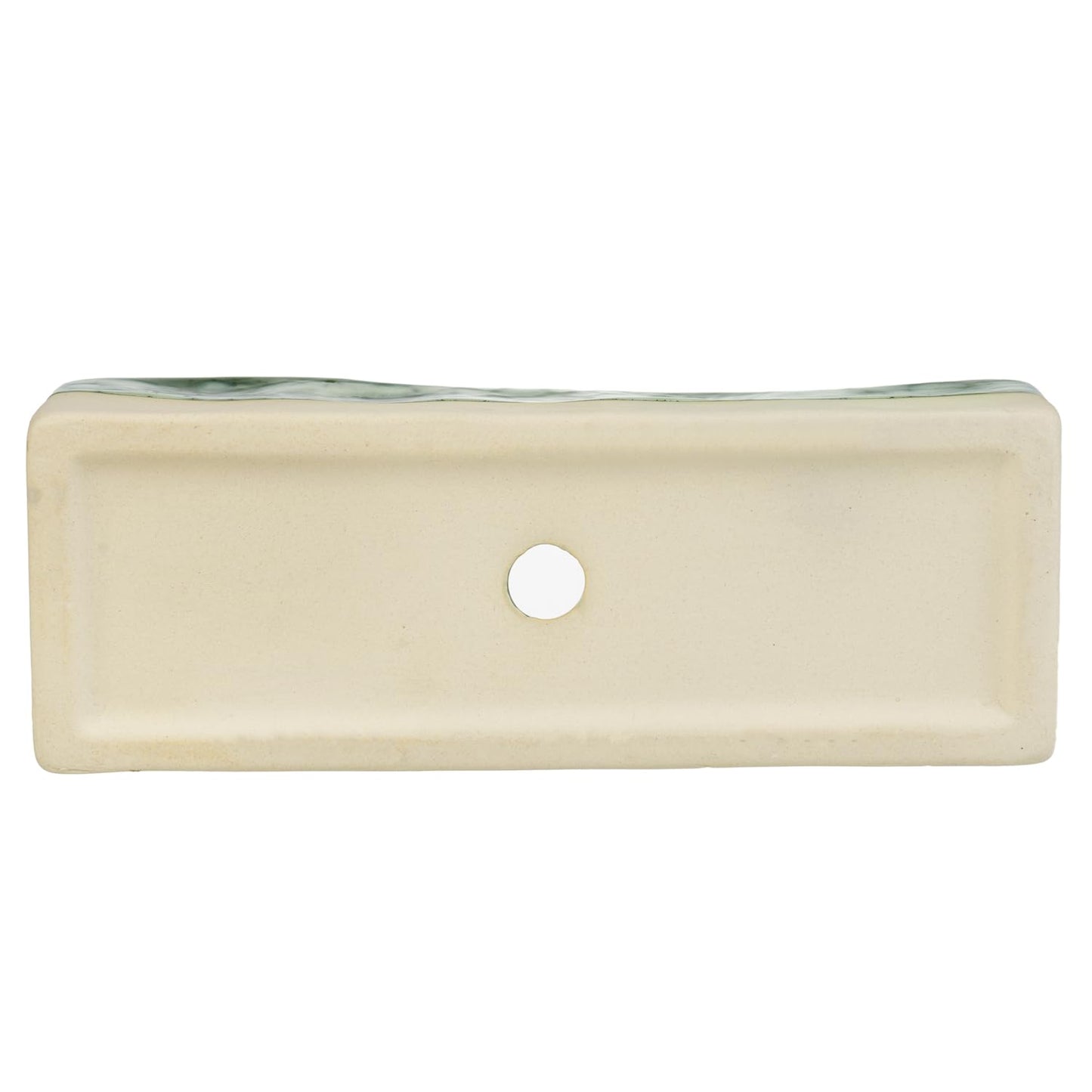 MyGift Rectangular Succulent Planter - Decorative Beige and Green Ceramic Glazed Plant Container Pot with Removable Bamboo Tray