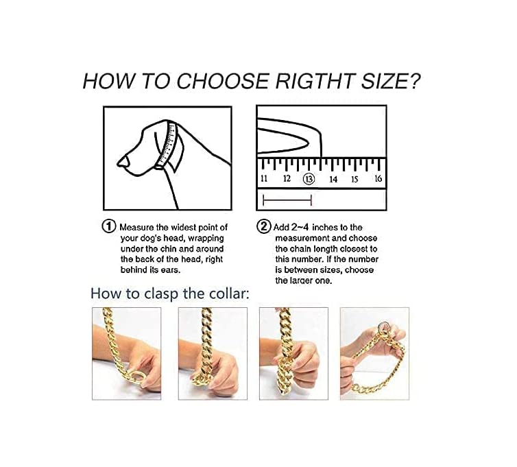 RUMYPET Gold Dog Collar 18K Gold NK P Chain 11MM/15MM/19MM Cuban Link Chain Collar Walking Trainning for Small Medium Large Dogs 12inch to 26inch(15mm,26inch)