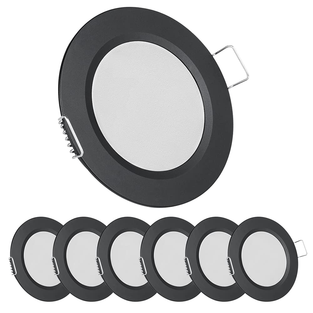 Acegoo 12 Volt LED Puck Light, RV Boat Recessed Mount Ceiling Light, Under Cabinet Camper Vans Caravan Cabin Truck Motorhome Interior Lighting, 6 Pack (Black Finish Warm White)