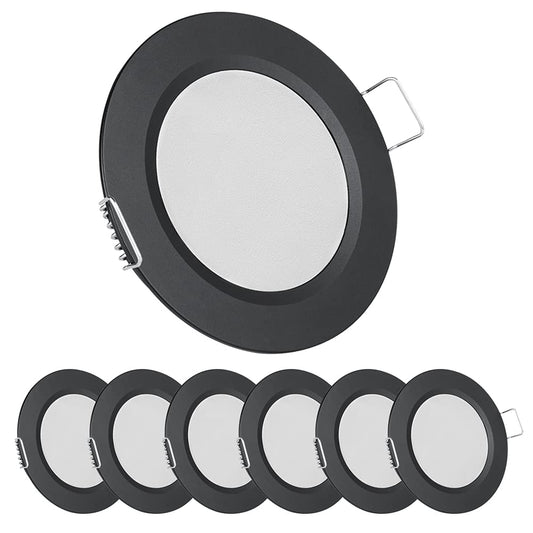 Acegoo 12 Volt LED Puck Light, RV Boat Recessed Mount Ceiling Light, Under Cabinet Camper Vans Caravan Cabin Truck Motorhome Interior Lighting, 6 Pack (Black Finish Warm White)