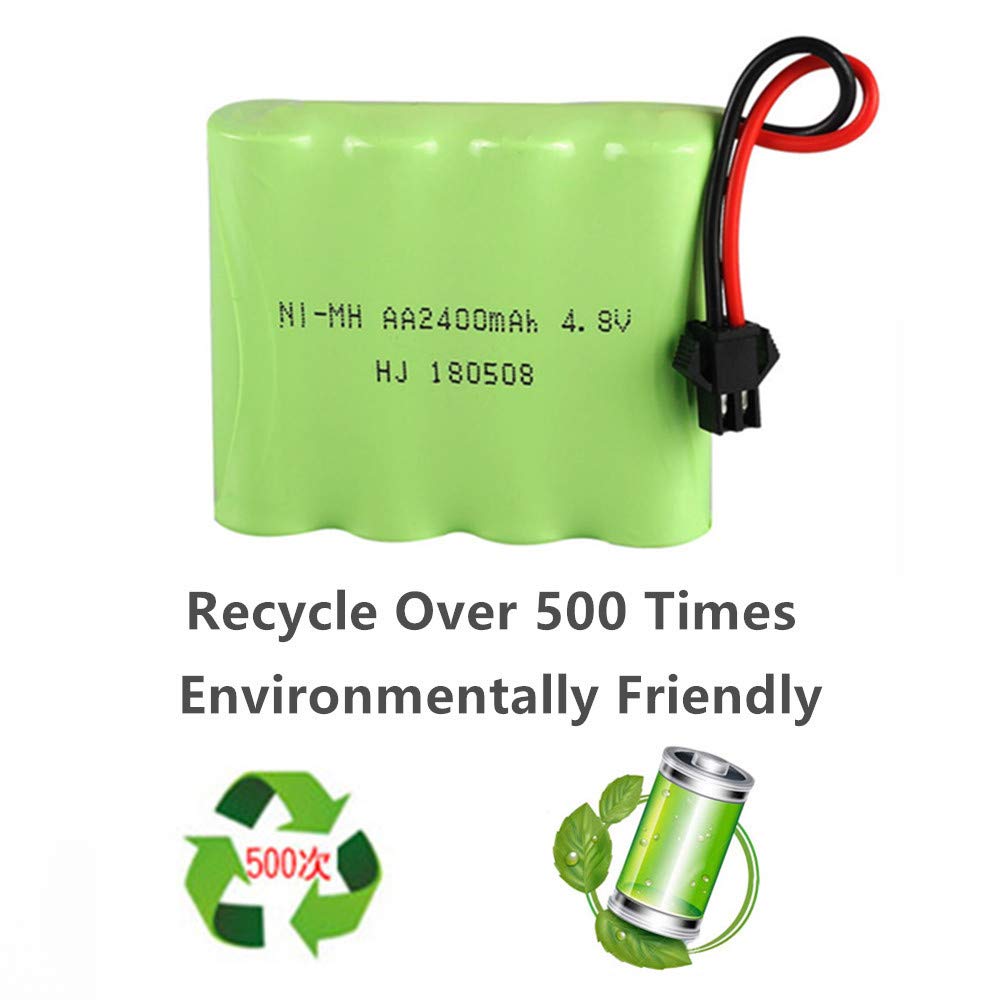 4.8V 2400mAh NiMH Battery Pack Rechargeable AA Battery with SM-2P Connector for RC Car RC Truck Tank 2 Pack with USB Charger