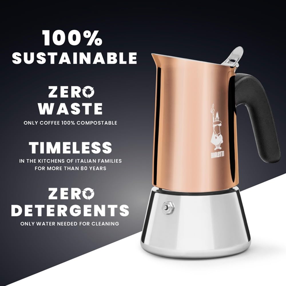 Bialetti Venus Induction 6-Cup Stainless Steel Stovetop Espresso Maker, Copper