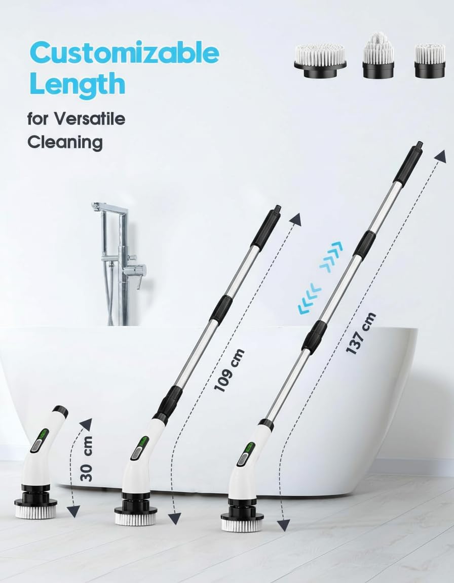 Electric Spin Scrubber for Cleaning Bathroom, Shower Cleaner Brush with Long Handle, Cordless Power Scrubber with 7 Brushes Heads, IPX7 Waterproof Scrub Brush Tool for Bath Tub Tile Grout Glass