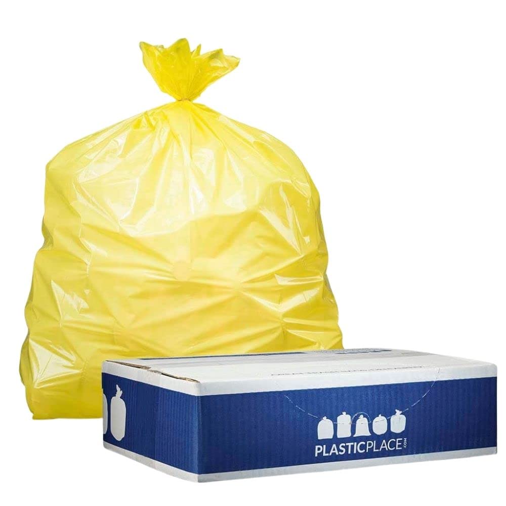 Plasticplace T55120YL 55-60 Gallon Trash Bags │ 1.2 Mil │ Yellow Heavy Duty Garbage Can Liners │ 38” x 58” (50 Count)