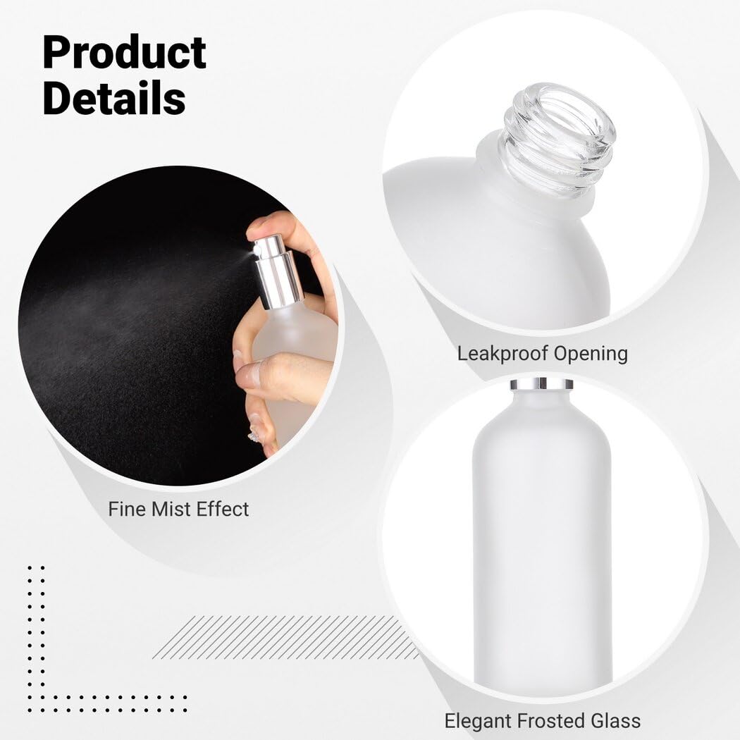 Toyosport 20 Pcs 100 ml/3.4 oz Frosted Glass Spray Bottles, Empty Perfume Atomizer, Reusable Cosmetic Small Glass Container, Refillable Spray Mister