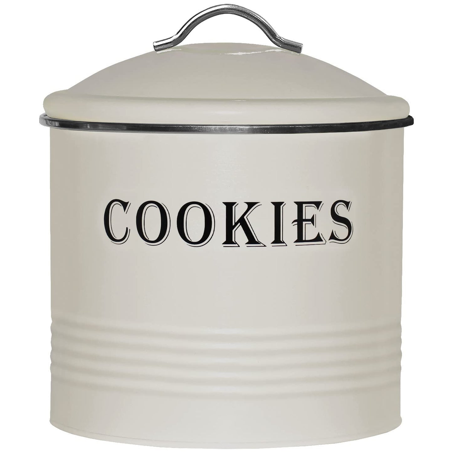 Blue Donuts Vintage Cookie Jar - Airtight Counter Cookie Container, Ivory Tin with Lid for Gift Giving, Large Capacity