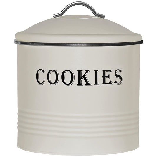 Blue Donuts Vintage Cookie Jar - Airtight Counter Cookie Container, Ivory Tin with Lid for Gift Giving, Large Capacity