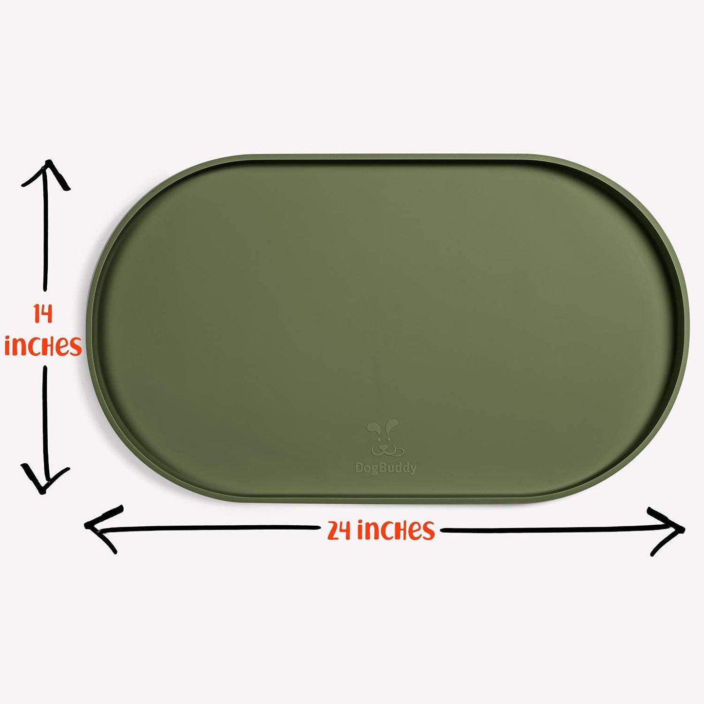 DogBuddy Dog Food Mat, Small (19x11), Large (24x14), Nonslip Pet Food Mat, Silicone Dog Bowl Mat, Washable Dog Mat for Food and Water, Waterproof Dog Food Mats for Floors (Large, Khaki Green)