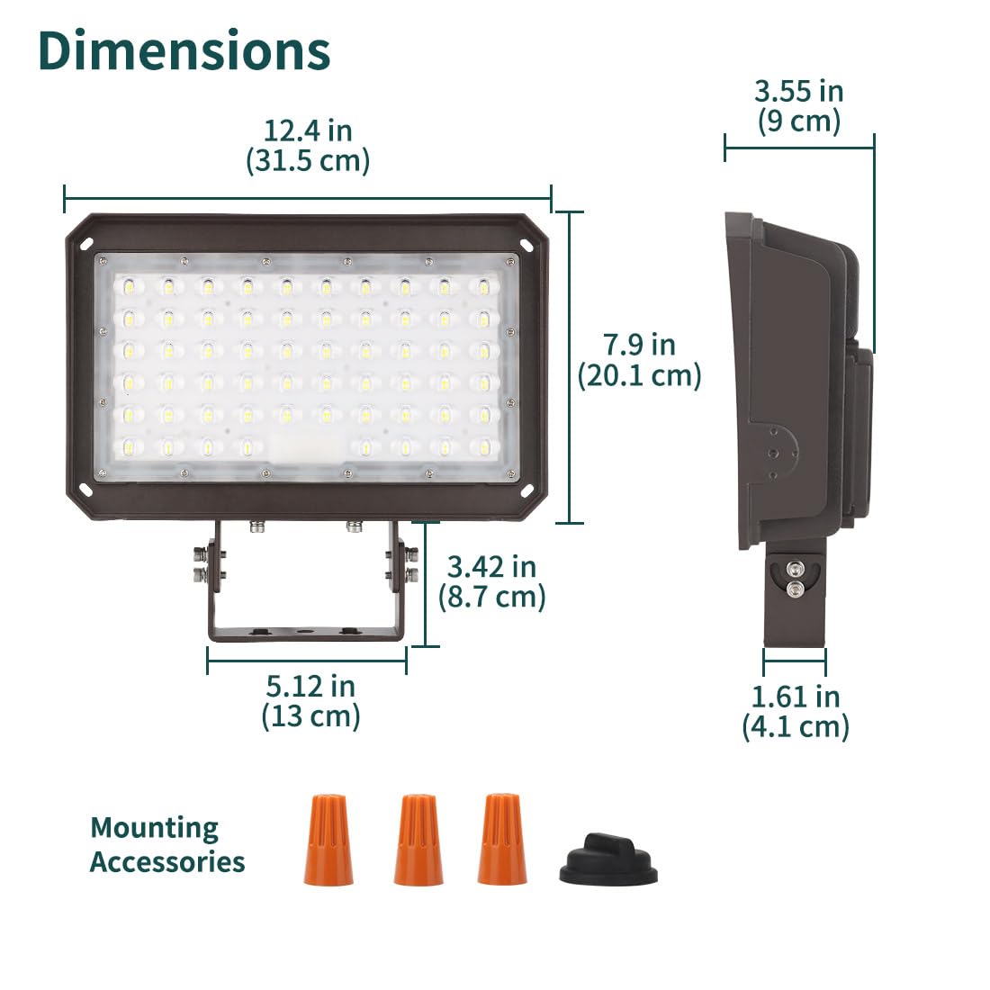 kadision 150W LED Flood Light with Dusk-to-Dawn Photocell, 150W/100W/75W Adjustable 130lm/W 5000K Daylight 100-277V IP65 Waterproof, Trunnion Mount LED Parking Lot Light, ETL Listed