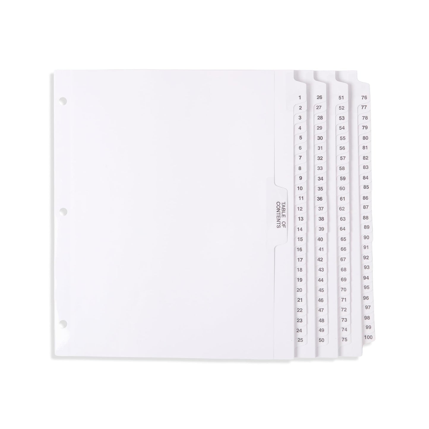 1-100 Numbered Heavy Duty Dividers,3 Hole Punch for Binders, Exhibit Style Side Tabs