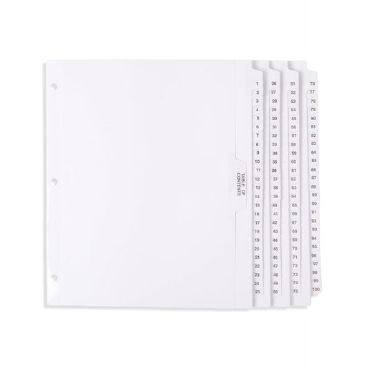 1-100 Numbered Heavy Duty Dividers,3 Hole Punch for Binders, Exhibit Style Side Tabs