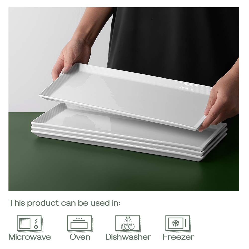 DOWAN Serving Platters -14.5 Inches Serving Plates, White Rectangle Platters Oven Safe Serving Dishes, Serving Platters and Trays for Parties, Rectangular Platter for Meat Appetizer Sushi Set of 4