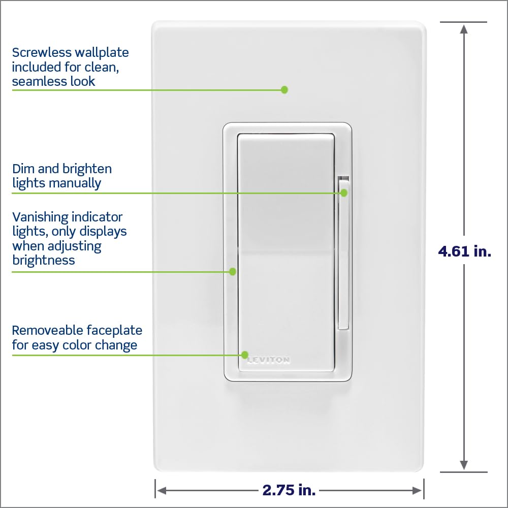 Decora Smart Dimmer Switch, Wi-Fi, D26HD-1RW, White