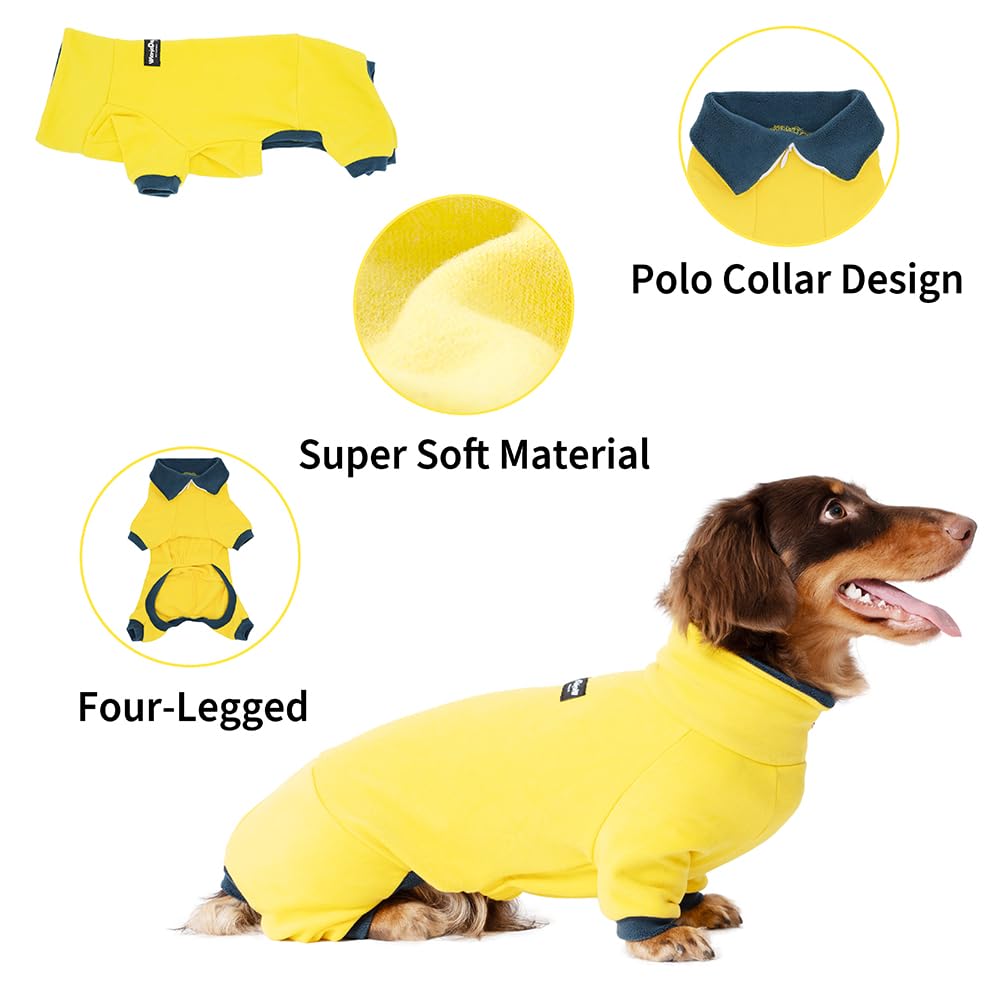 WienieDay Dachshund Dog Turtleneck Sweater, Adjustable Polo Collar with Zipper, Four-Legged Warm Double Fleece, Stretchy Clothes for Mini Dachshunds (Black, X-Small)