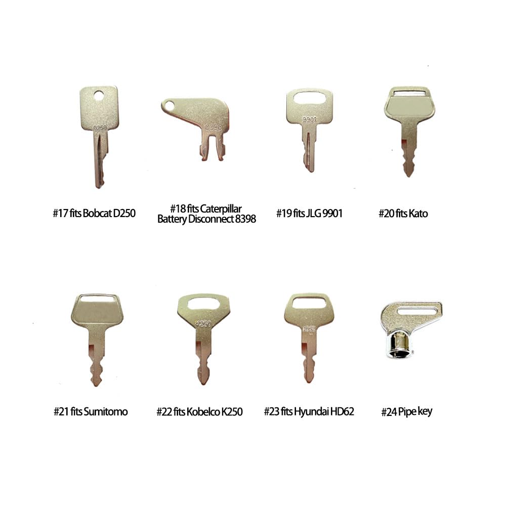 24 Construction Ignition Keys/Heavy Equipment Key Set Compatible with Volvo Caterpillar Komatsu Case Kubota JCB Bobcat Hitachi