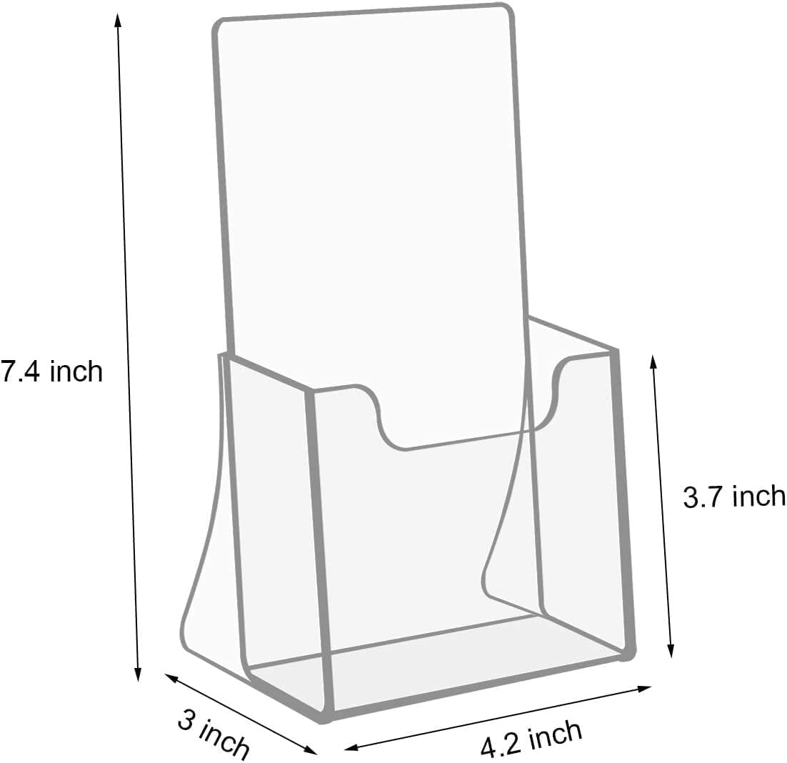 NIUBEE Acrylic Brochure Holder for 4’’ Trifold Pages, 50% Thicker Countertop Acrylic Literature Holder Plastic Flyer Display Stand for Magazine, Pamphlet, Booklets, Menu, Journals, 6 Pack