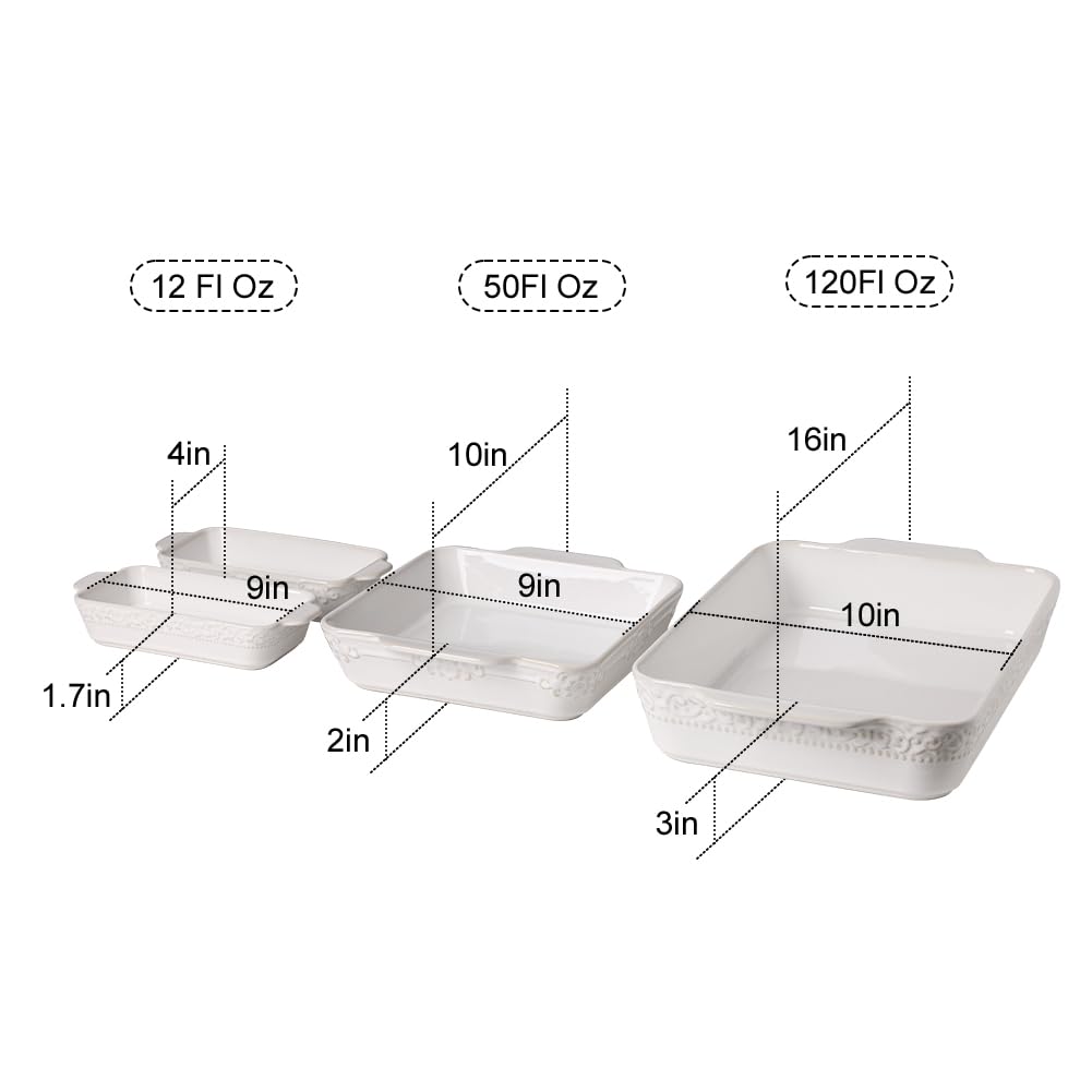 Sweejar Ceramic Bakeware Set of 4, Casserole Dishes for Oven, Rectangular Baking Dish with Handles, Lasagna Pans Deep for Cooking, Gratin, Roasting, Banquet and Daily Use (Beige)