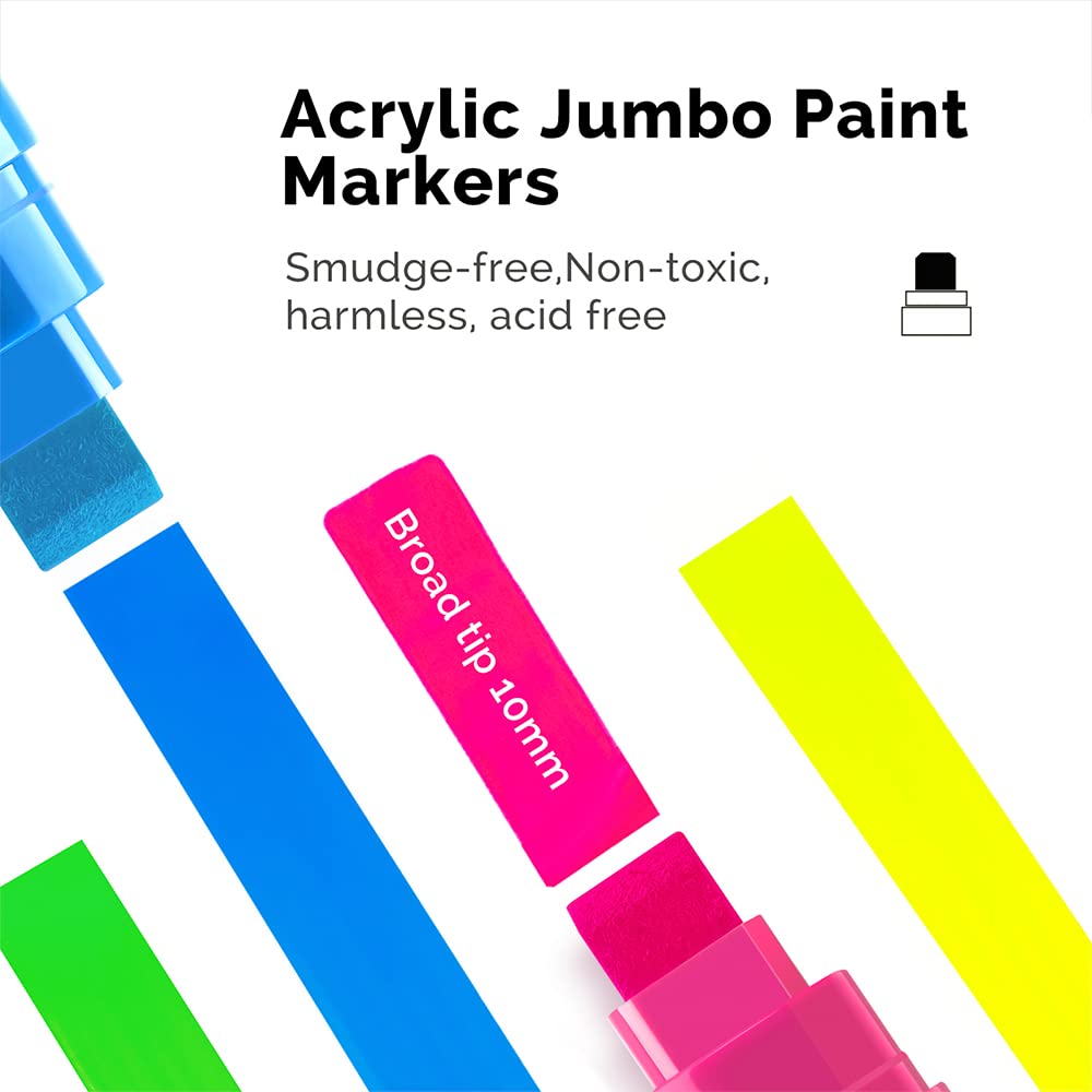 Arrtx Acrylic Jumbo Markers 10mm Jumbo Felt Tip, 12 Acrylic Paint Pens for Rock Painting, Stone, Glass, Easter Egg, Wood and Fabric Painting-Acrylic Markers DIY Crafts Making Art Supplies