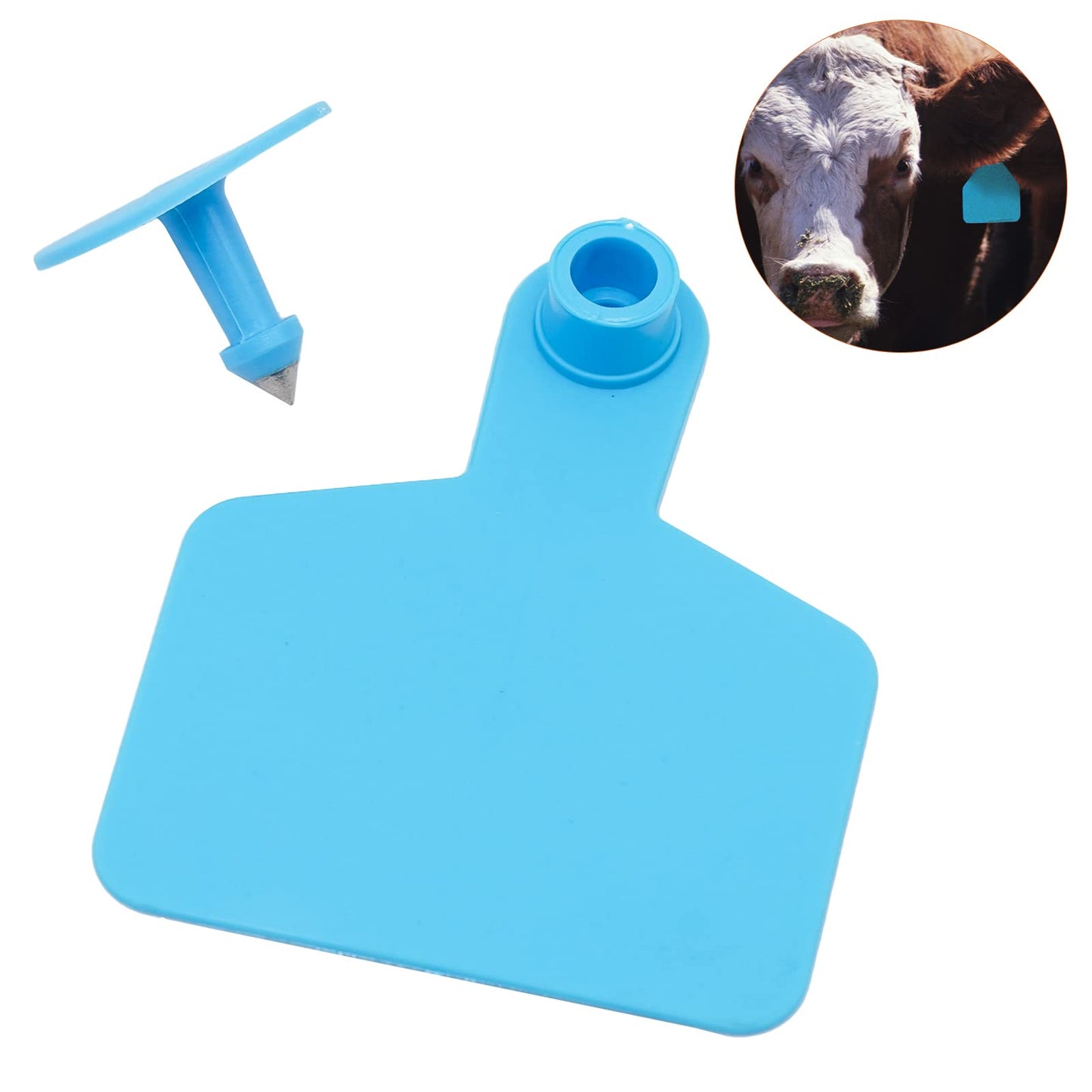 Blank 100 Sets Cattle Ear Tag With Applicator Livestock Kits for Pig Cow Dog (Blue)