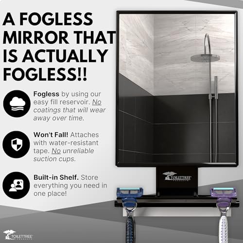 ToiletTree Products Ultimate Fogless Shower Bathroom Mirror, Bigger Reflective Surface & Thinner Frame, Squeegee Included, Black