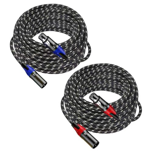 Jozzai XLR Cable 50ft 2 Packs - Premium Balanced Microphone Cable with 3-Pin XLR Male to Female Mic Speaker Cable, Black and White Grid Layer, Pure Copper and Plated Conductors