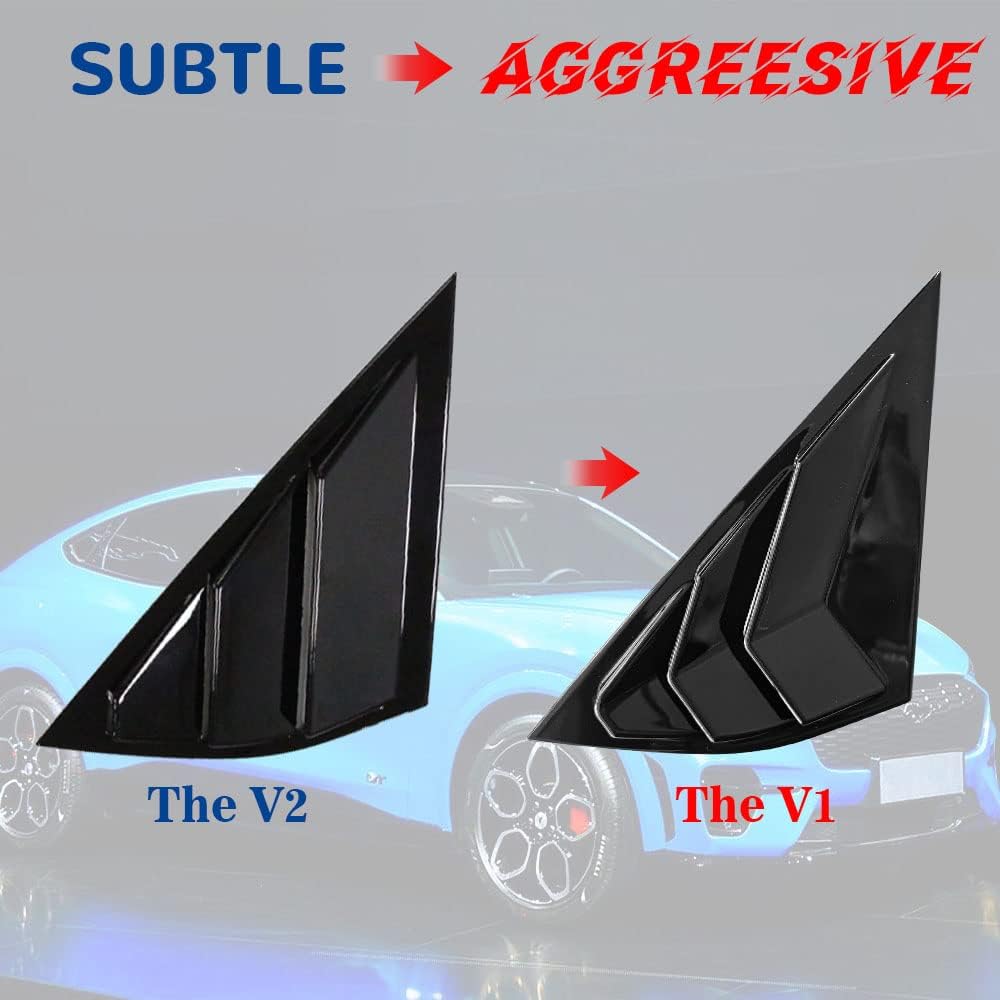 BestEvMod Compatible with 2026 2025 2024 2023 2022 2021 Mustang Mach E Quarter Side Window Scoop Louvers Cover Window Visor Cover ABS (Glossy Black)