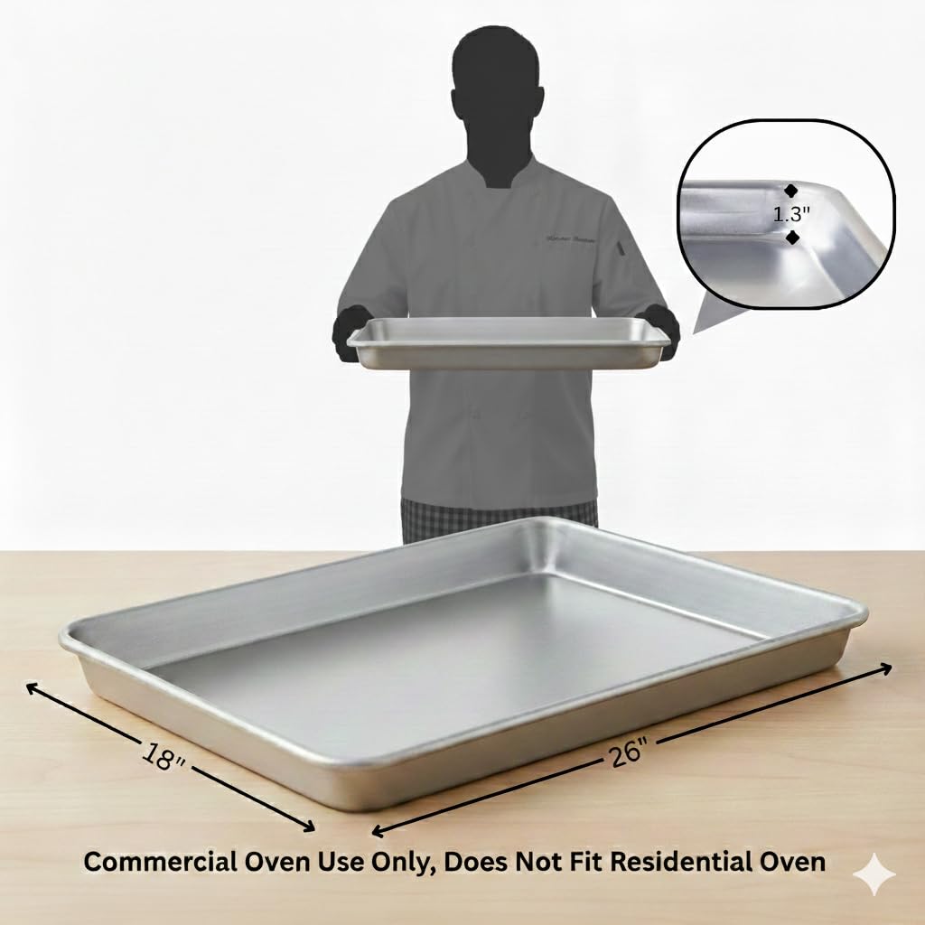 Chef Approved 26" Wide Aluminum Sheet Pan | Professional Full Size Heavy Weight Baking Bun with Rectangular Shape for Restaurant Kitchen Cafeteria Pantry | Closed Bead, 26"W x 18"D x 1.13"H, 16-Gauge