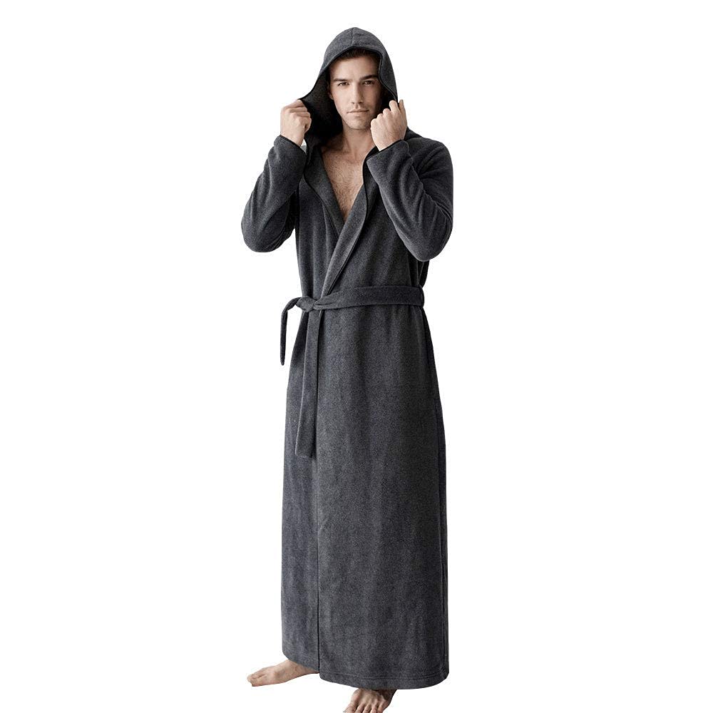 7 VEILS Womens and Mens MicroFleece Ultra Long Robe Floor-Length Hooded Bathrobes Unisex (XXL, Dark Grey for Men)