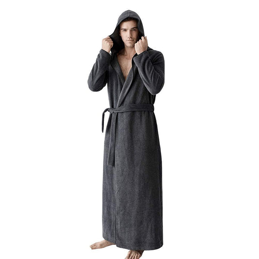 7 VEILS Women and Men MicroFleece Ultra Long Robe Floor-Length Hooded Bathrobes Lounge wear, #2 Dark Grey for Men, Large