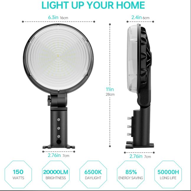 LED Barn Light, 150W Dusk to Dawn LED Outdoor Light with 20000LM 6500K Daylight, IP66 Waterproof Security Exterior Street Light with 150°Adjustable Angle, Ultra-Bright & Easy to Install