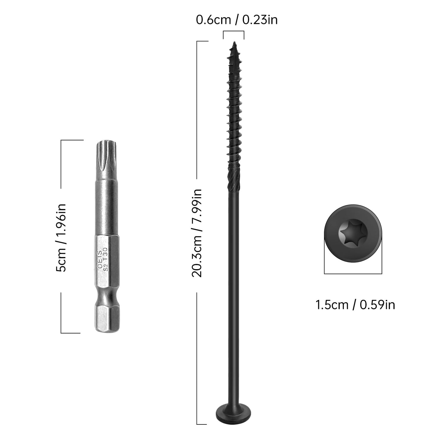 Wood Screws #14 x 8 Inch, Deck Screws 50Pcs, Heavy-Duty Outdoor Screws Assortment Fastener Kit, Rust Resistant epoxy Coated, T30 Star Bit (#14 x 8)