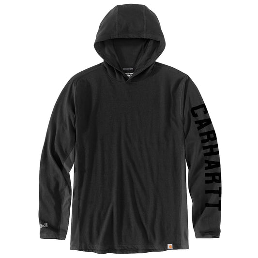 Carhartt Men's Force Relaxed Fit Midweight Long-Sleeve Logo Graphic Hooded T-Shirt, Black, X-Large