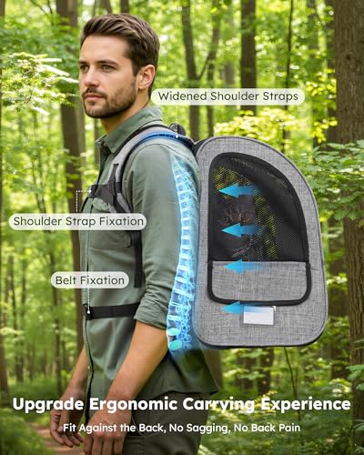 Pecute Cat Backpack with Breathable Mesh, Dog Backpack Carrier with Multi-Pockets for Cats Puppies, Pet Backpack Carrier for Travel Hiking Camping Outdoor （Gray）