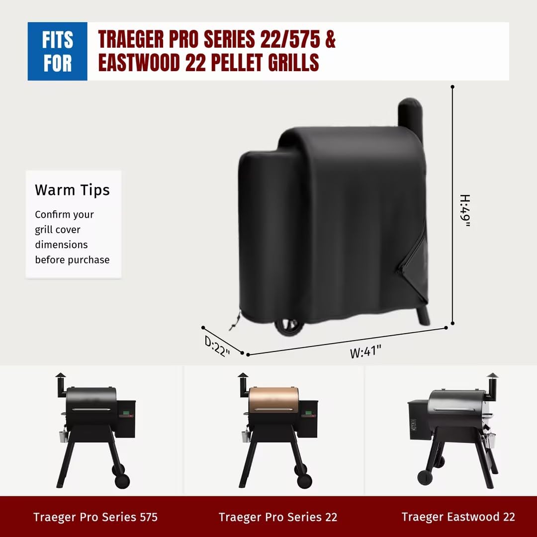 Upgraded Grill Cover for Traeger Pro Series 575/22, Sturdy & Waterproof, Special Zipper Design, Easy to Put On and Take Off