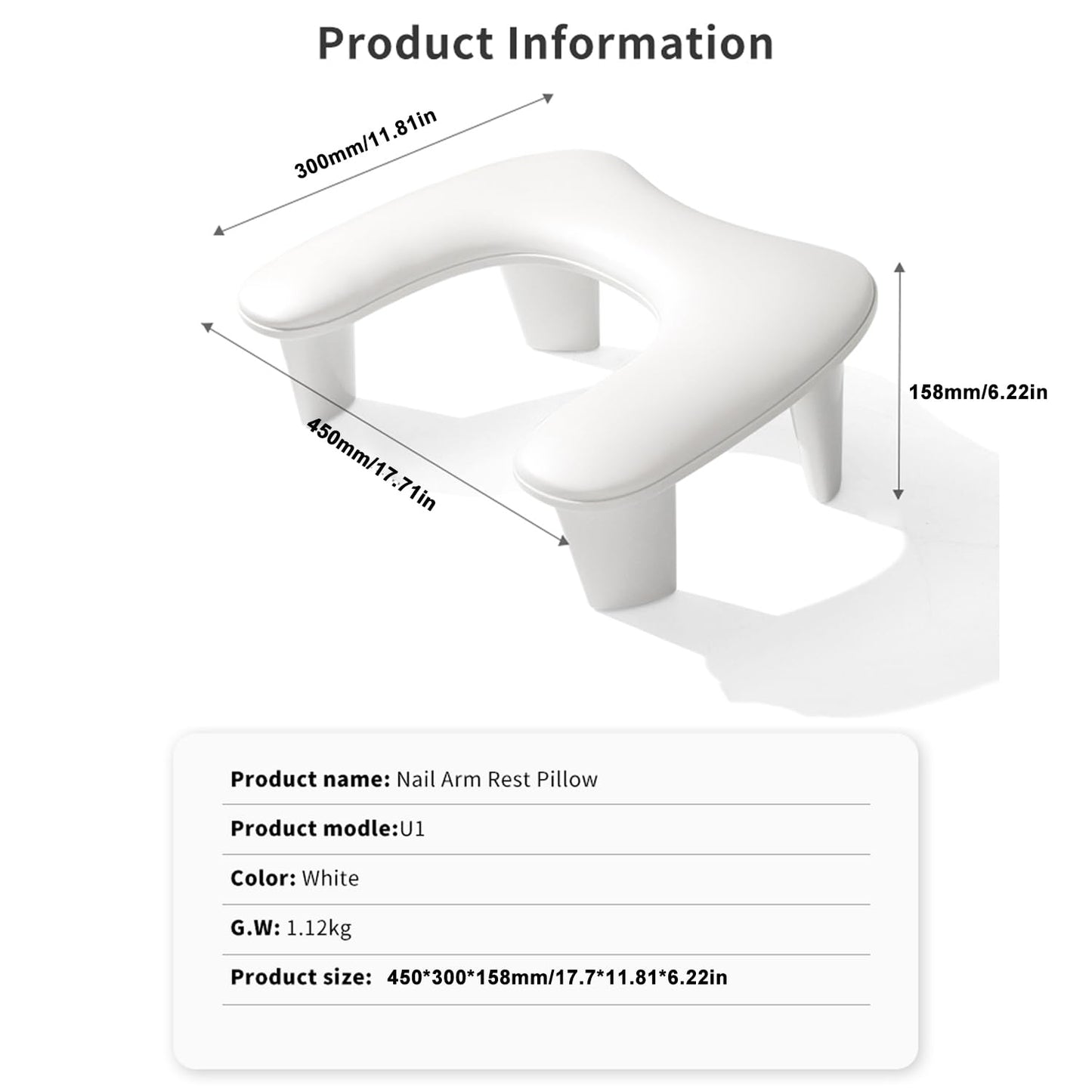 MUSILAN Nail Arm Rest for Nails Tech, White U Shaped - Comfortable Manicure Nail Hand Rest Pillow Cushion, PU Leather Nail Armrest Stand for Acrylic Nail Art Tech, Quick Installation Nail Arm Rest