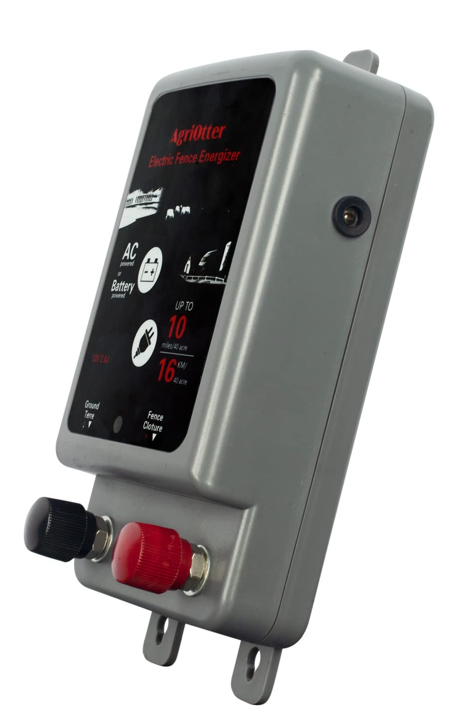 AgriOtter Electric Fence Energizer 40 Acre 2 in 1 Powered by Battery or AC Outlet 12000V 2J Pulse Electric