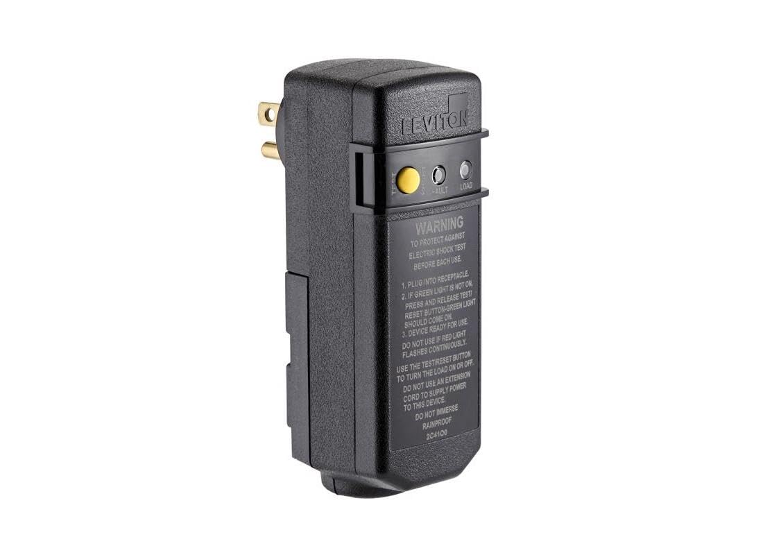 Leviton GFCI Plug 15 Amp, Right Angle, 120 VAC Self-Test and Automatic Reset with Rainproof Design, GSRA1, Black